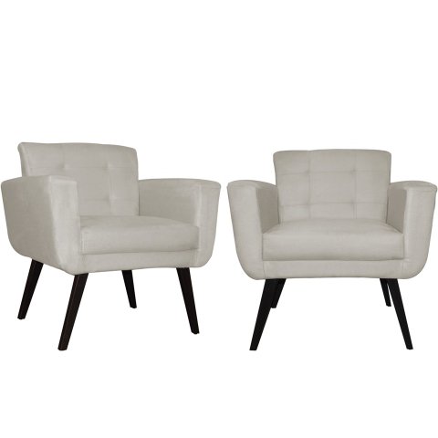 Kit 2 Poltronas Decorativa Geovana Couro Bege Pés Madeira Ms Decor