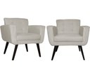 Ver imagem 1 de Kit 2 Poltronas Decorativa Geovana Couro Bege Pés Madeira Ms Decor