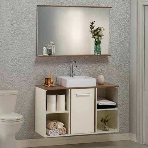 Gabinete e Armário 100cm Inspira Design Branco/Bronze