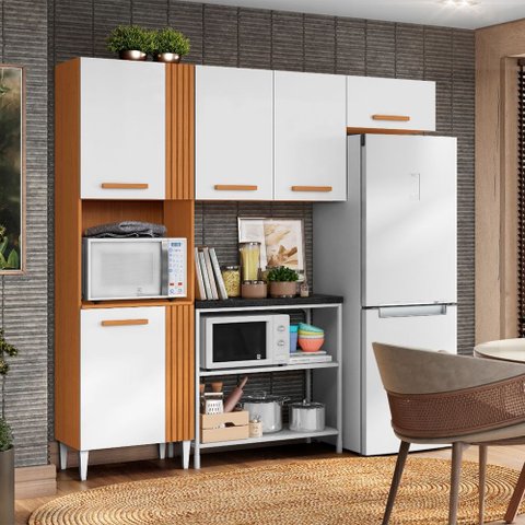 Cozinha Compacta Juma com 5 Portas e 1 Nicho Cinamomo Branco Aramóveis