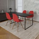 Ver imagem 1 de Mesa Industrial Base De Ferro Preto Tampo 137X90 Preto 4 Cadeiras Madeira Assento Vermelho Preto
