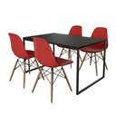 Ver imagem 6 de Mesa Industrial Base De Ferro Preto Tampo 137X90 Preto 4 Cadeiras Madeira Assento Vermelho Preto