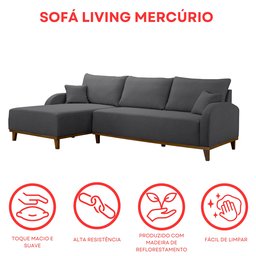 Sofá 3 Lugares com Chaise Lado Esquerdo 250cm em Linho Mercúrio - 7