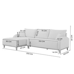 Sofá 3 Lugares com Chaise Lado Esquerdo 250cm em Linho Mercúrio - 3