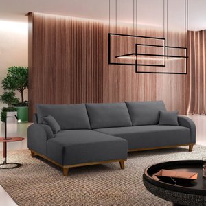 Sofá 3 Lugares com Chaise Lado Esquerdo 250cm em Linho Mercúrio