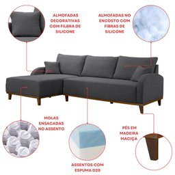 Sofá 3 Lugares com Chaise Lado Esquerdo 250cm em Linho Mercúrio - 6