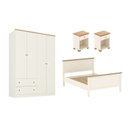 Ver imagem 2 de Conjunto Cama Casal, Guarda-Roupa 4 Portas 2 Mesas de Cabeceira Ananda CabeCasa MadeiraOriginals Bege/Off White/Mel