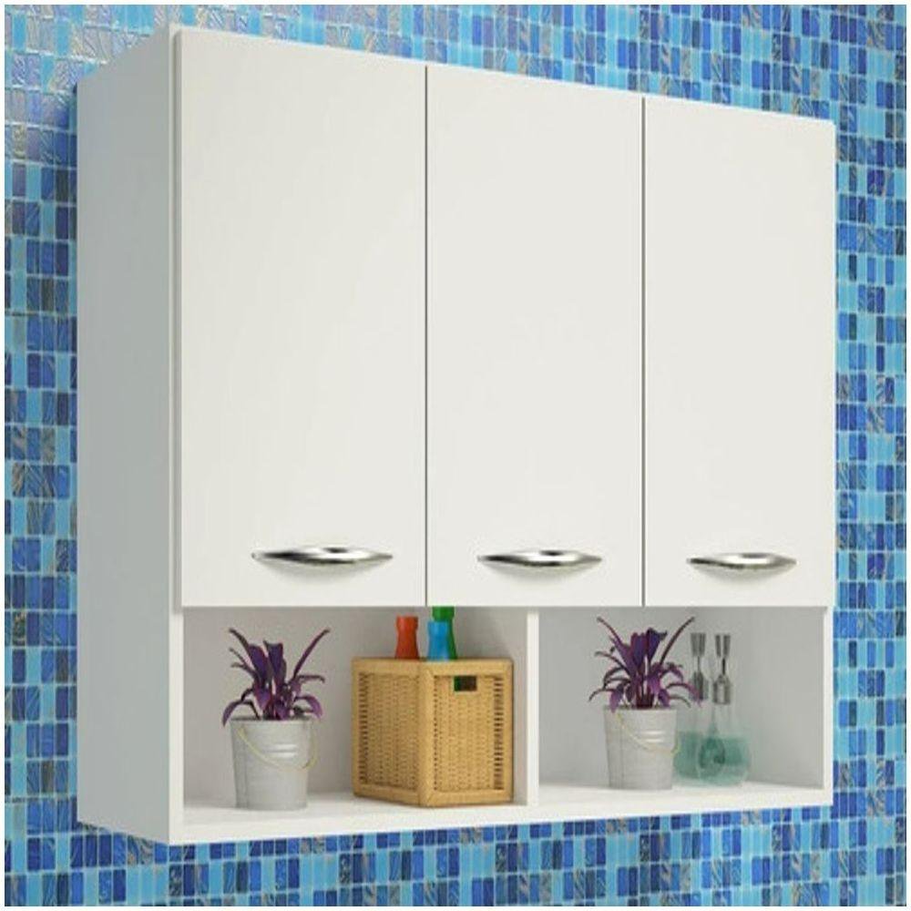 Armário Aéreo Lavanderia e Cozinha Organizador Branco e 2 Nicho - 1
