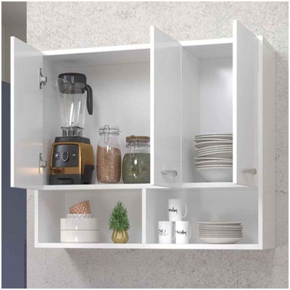 Armário Aéreo Lavanderia e Cozinha Organizador Branco e 2 Nicho - 4