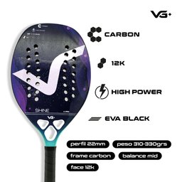 Raquete de Beach Tennis Shine 12k Carbon Vg Plus - 8