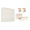 Ver imagem 2 de Conjunto Cama Casal, Guarda-Roupa 6 Portas 2 Mesas de Cabeceira Ananda CabeCasa MadeiraOriginals Bege/Off White/Mel