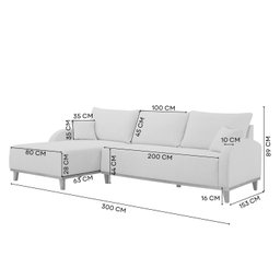 Sofá 4 Lugares com Chaise Lado Esquerdo 300cm em Linho Mercúrio - 3
