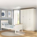 Ver imagem 1 de Conjunto Dormitório Cama Solteiro 1 Guarda-Roupa 4 Portas Ananda CabeCasa MadeiraOriginals Bege/Off White/Mel