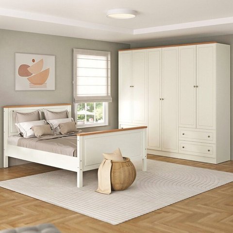 Conjunto Cama Casal Guarda-Roupa 6 Portas Ananda CabeCasa MadeiraOriginals