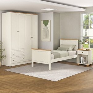 Conjunto Cama Solteiro, Guarda-roupa 4 Portas e 1 Mesa de Cabeceira Ananda Cabecasa Madeiramadeira