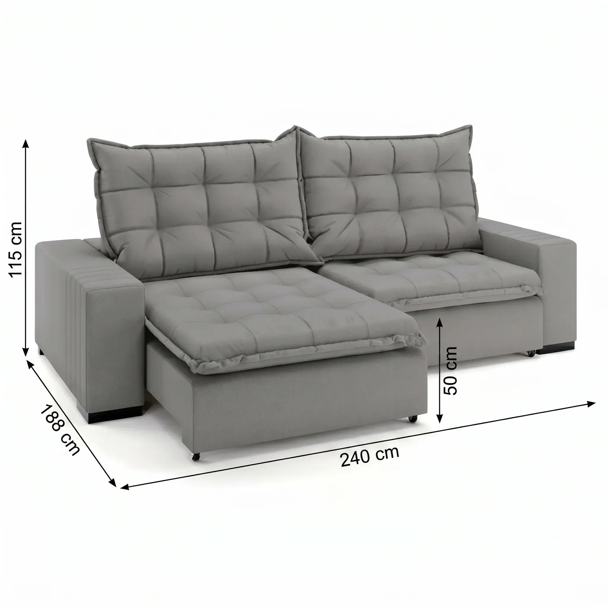 Ver imagem 3 de Sofá Retrátil Reclinável 240cm Linho Jady Cinza