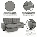 Ver imagem 4 de Sofá Retrátil Reclinável 240cm Linho Jady Cinza