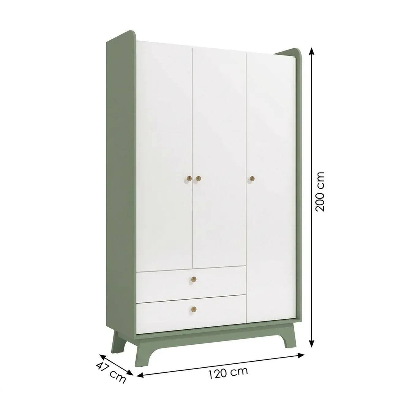 Ver imagem 3 de Guarda Roupa Infantil 3 Portas 2 Gavetas Encanto 200cm Verde Oliva/Branco