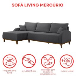 Sofá 4 Lugares com Chaise Lado Esquerdo 300cm em Veludo Mercúrio - 7