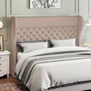 Ver imagem 2 de Kit Cabeceira Cama Box Queen 160 Cm Madrid com Puff Recamier Santorini Linho Bege Escuro- Lyam Decor