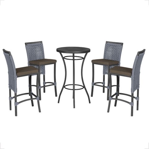 Mesa Bistrô e 4 Banquetas Roma Preta Corda Náutica Estofado 9 Trama Original