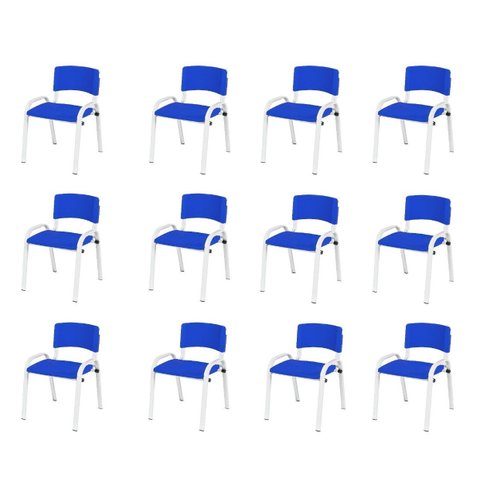 Kit 12 Cadeiras Infantil Iso, Escola, Base Branca- Azul
