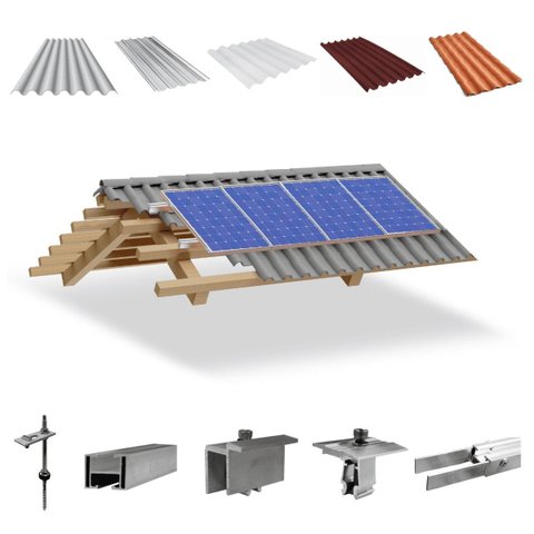 Kit Estrutura Suporte Fixador 1,20m Para 04 Placa Solar Alumínio Inox Telha Fibro Ondulada Viga Made