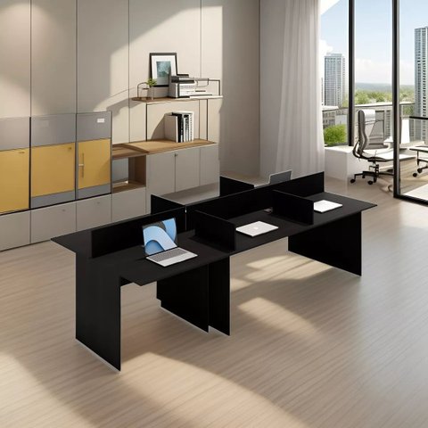Mesa Escritório Plataforma - 6 Lugares 2,70 X 1,20 - Preta Atacadão Moveis Escritório