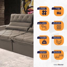 Sofá Retrátil/reclinável França 300cm Suede Velut com Molas no Assento - King House - 5