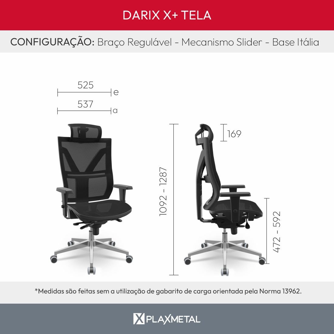 Cadeira Darix X+ Slider Braços Regulaveis Pu Plaxmetal Nacional Revestida - Poliéster Preto - 4