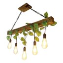 Ver imagem 1 de Lustre de Madeira Rústico com Corrente e Folhagem – Luminária Pendente Bivolt 5 Lâmpadas