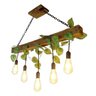 Lustre de Madeira Rústico com Corrente e Folhagem – Luminária Pendente Bivolt 5 Lâmpadas - 1