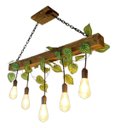 Ver imagem 1 de Lustre de Madeira Rústico com Corrente e Folhagem – Luminária Pendente Bivolt 5 Lâmpadas