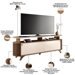 Rack para Sala Dorian com Painel para Tv 70 Pol Contour B01 Castanho Off White - Lyam Decor - 4