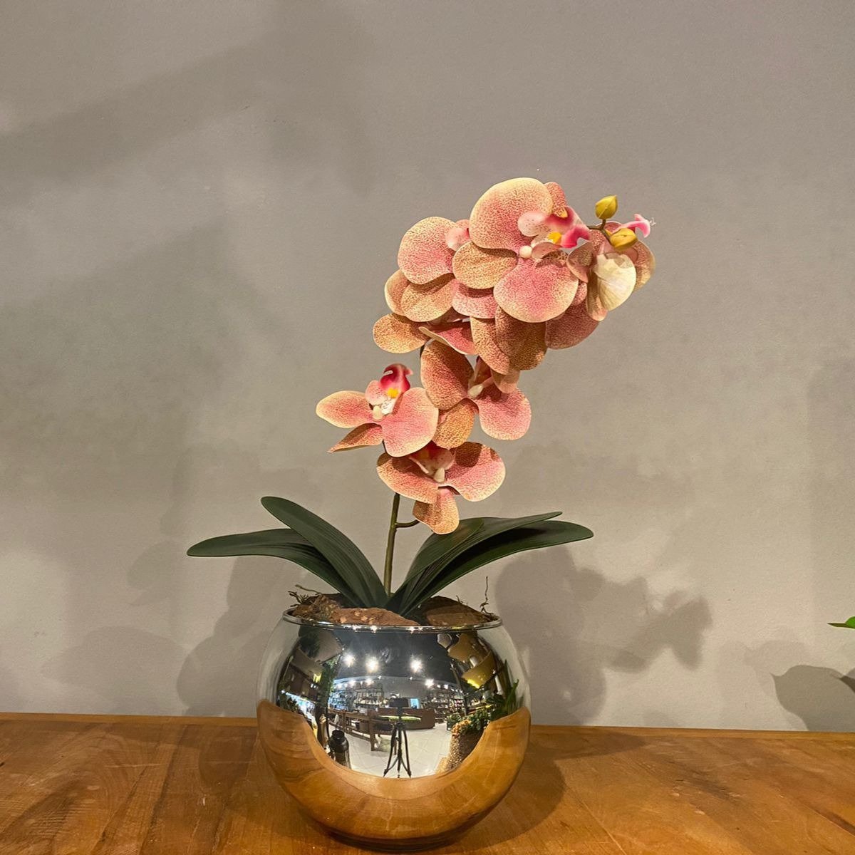 Orquídea Rosa Artificial Arranjo No Vaso Espelhado Flores - 3
