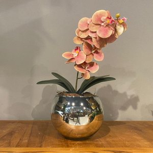 Orquídea Rosa Artificial Arranjo No Vaso Espelhado Flores