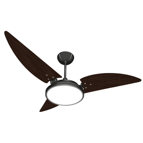 Ventilador de Teto Maragogi LED 6500K Preto Com 3 Pás Tabaco de MDF 110V+Controle Ventex