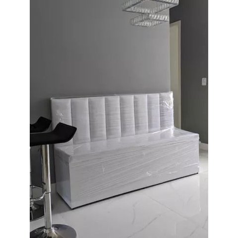 Conjunto Canto Alemão Baú Encosto Ripado Corino 110x45cm:cinza