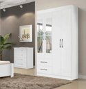 Ver imagem 1 de Guarda Roupa Solteiro com Espelho 4 Portas 2 Gavetas 118cm Recife Gold Branco - Leifer