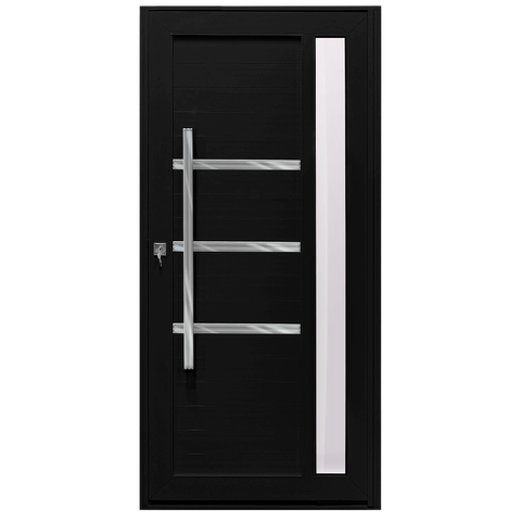 Porta Pivotante Alumínio Preto Lambril C/visor Lateral e Friso Px 100cm Maxx