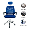 Cadeira Escritório Diretor Tela Mesh com Encosto de Cabeça - Azul e Preto - 5 + E-book - 4