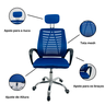 Cadeira Escritório Diretor Tela Mesh com Encosto de Cabeça - Azul e Preto - 5 + E-book - 3