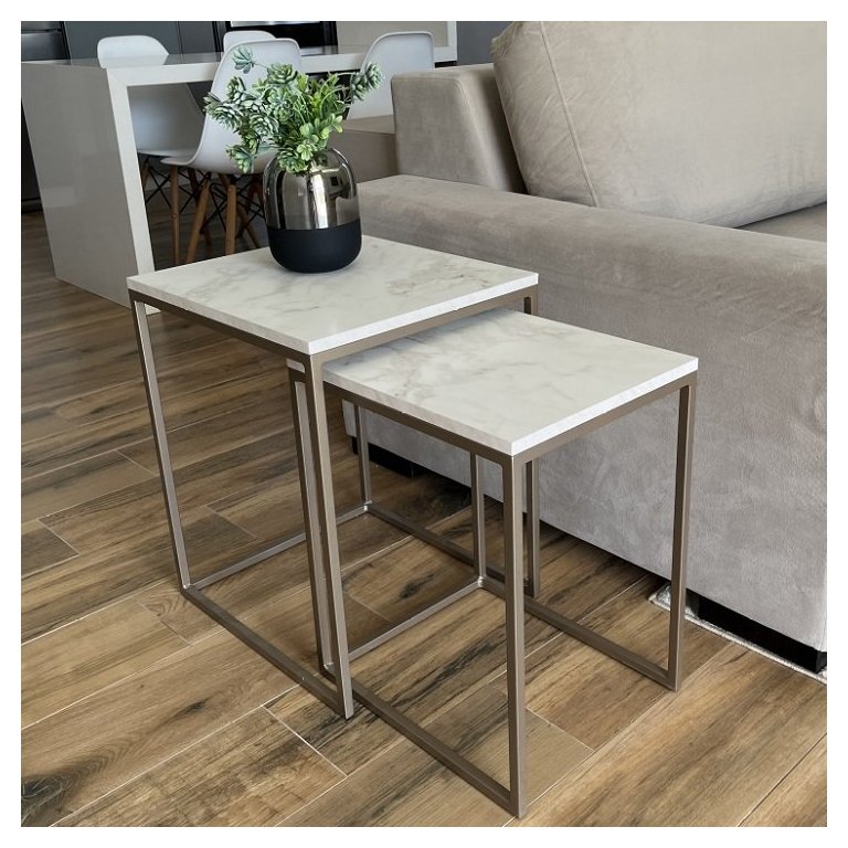 Conjunto de Mesas Ninho Atlanta Marmorizado - Champagne