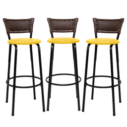 Kit 3 Banquetas para Cozinha Banco Alto Junco Argila Balcão Ilha Bancada Bares Piscina Área Gourmet - 1