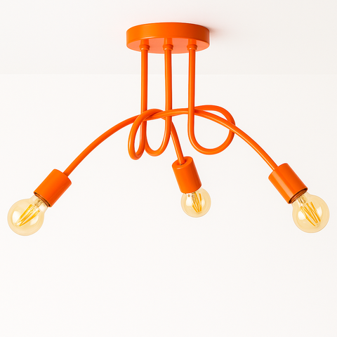 Plafon Laço Aluminio Teto e27 3 Luzes Lumini Lab - Laranja Brilhante