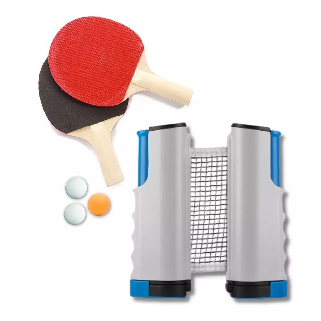 Kit Rede Retrátil Ping Pong Tênis de Mesa Raquete e Bolinhas