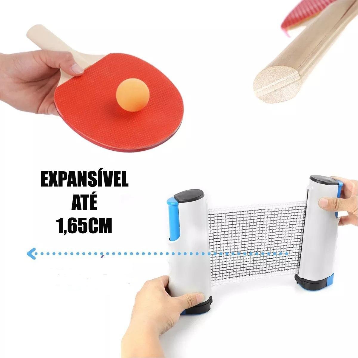 Kit Rede Retrátil Ping Pong Tênis de Mesa Raquete e Bolinhas - 3