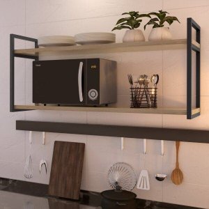 2 Suporte Para Prateleiras De Ferro Nicho Suspenso Estilo Industrial Teto 30cm - Preto
