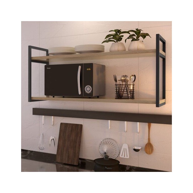 2 Suporte Para Prateleiras De Ferro Nicho Suspenso Estilo Industrial Teto 30cm - Preto