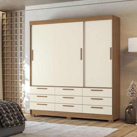 Guarda Roupa Casal 194,40 3 Portas 9 Gavetas Dante Estilo Mm Jatoba Areia